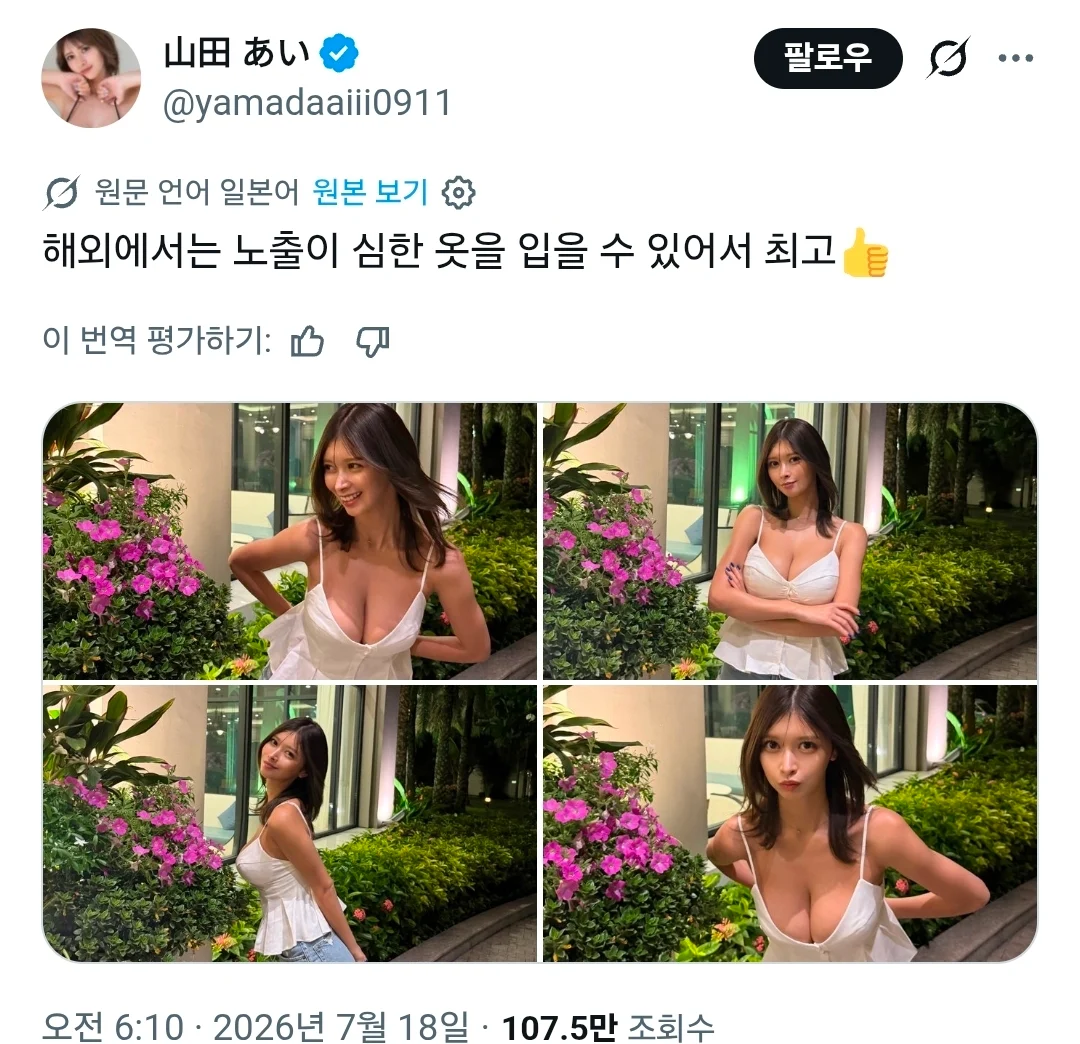 해외에서는 노출 심한 옷 입을 수 있다는 거유녀